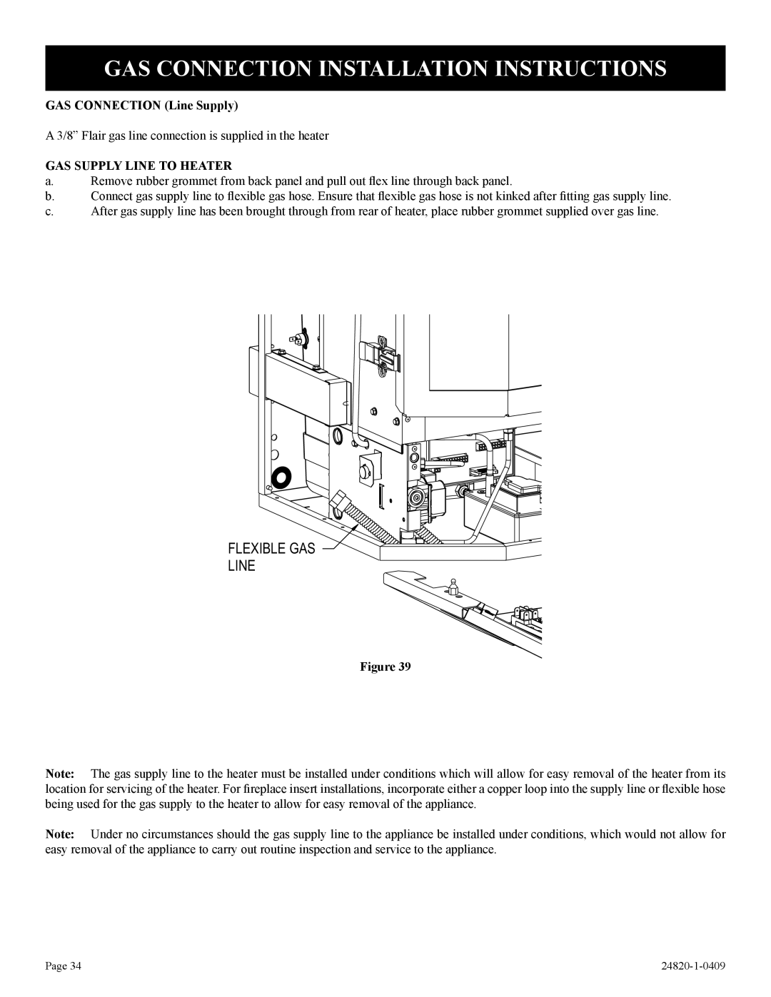 Empire Comfort Systems PV-28SV55-(C,G)2H(N,P)-1 GAS Connection Installation Instructions, GAS Connection Line Supply 