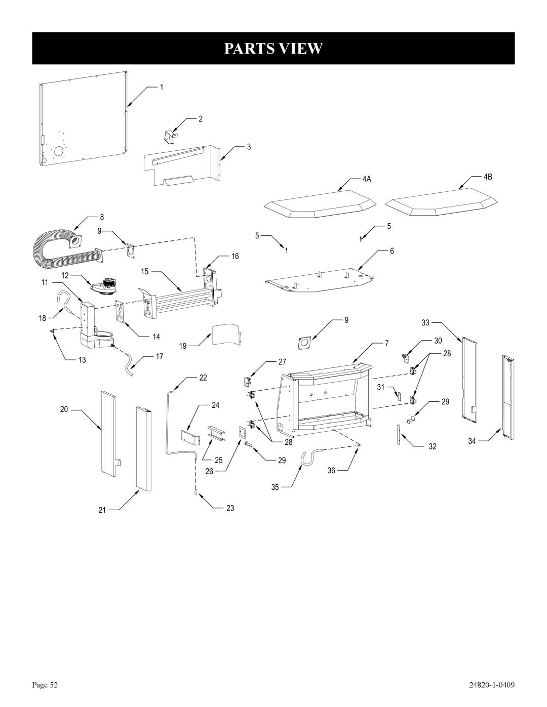 Empire Comfort Systems PV-28SV50-B2H(N,P)-1, PV-28SV50-B(N,P)-1, PV-28SV55-(C,G)2H(N,P)-1, PV-28SV55-(C,G)(N,P)-1 Parts View 