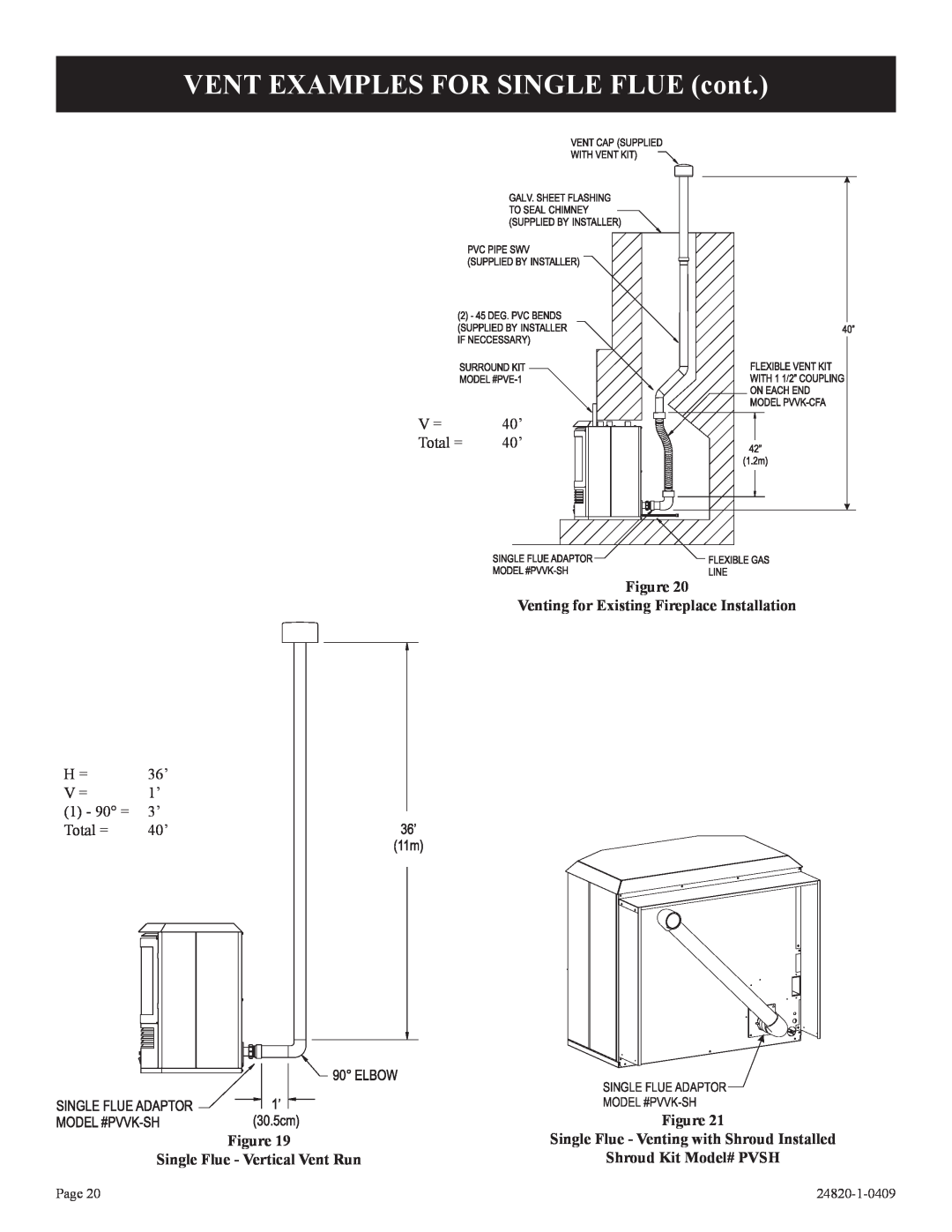 Empire Comfort Systems PV-28SV50-B2H(N,P)-1 VENT EXAMPLES FOR SINGLE FLUE cont, Single Flue - Vertical Vent Run 