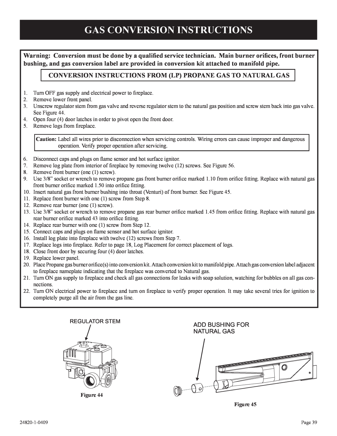 Empire Comfort Systems PV-28SV55-(C,G)(N,P)-1 Gas Conversion Instructions, Add Bushing For, Natural Gas 