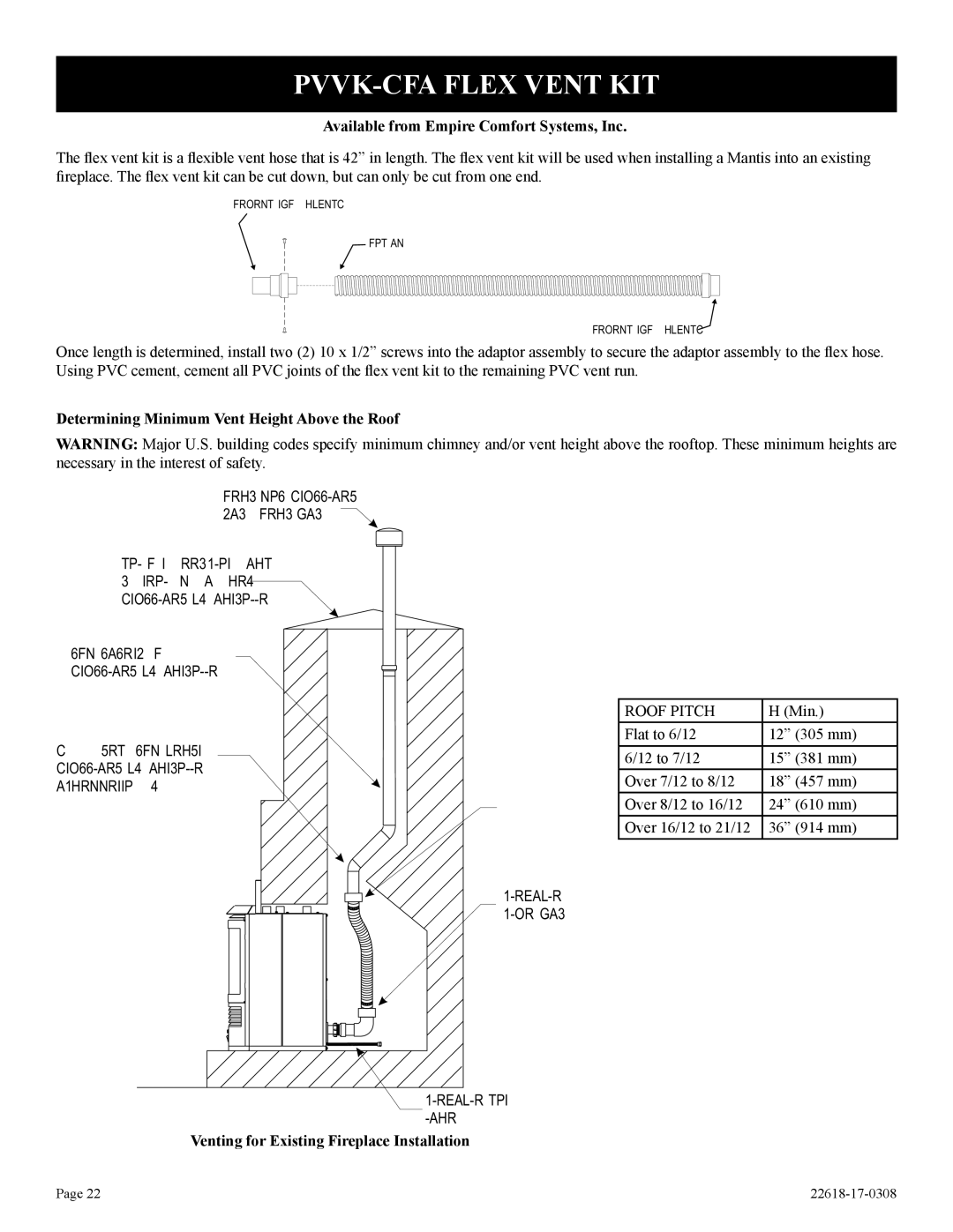 Empire Comfort Systems BP)-1, PV-28SV50-BN, PV-28SV55-CN PVVK-CFA Flex Vent KIT, Available from Empire Comfort Systems, Inc 