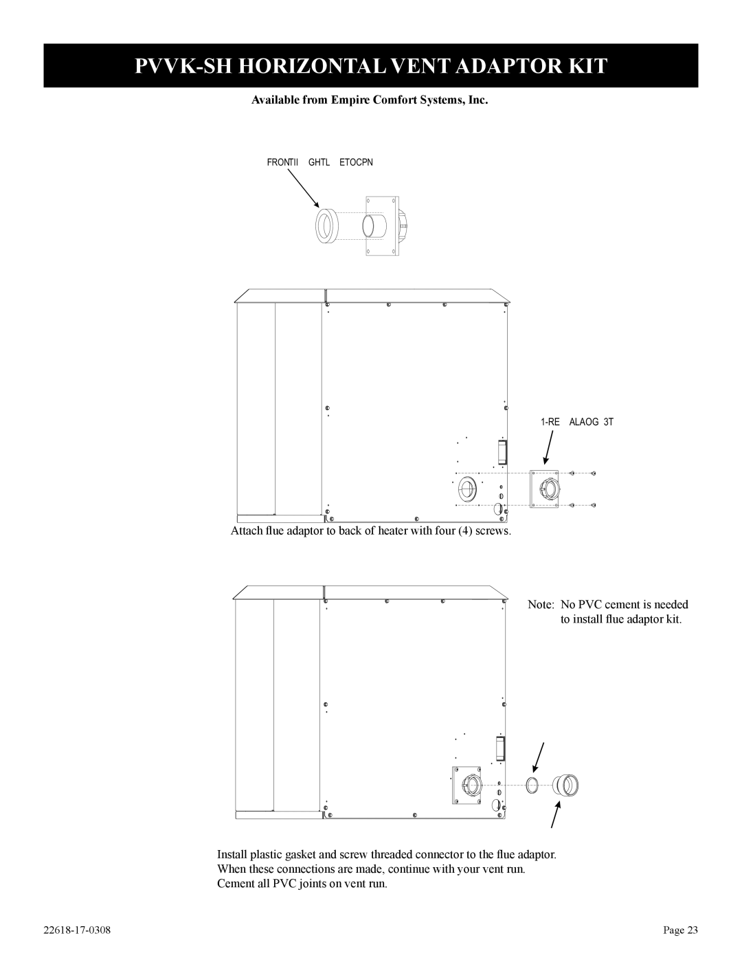 Empire Comfort Systems CP, PV-28SV50-BN, PV-28SV55-CN, GN, GP)-1, BP)-1 PVVK-SH Horizontal Vent Adaptor KIT 