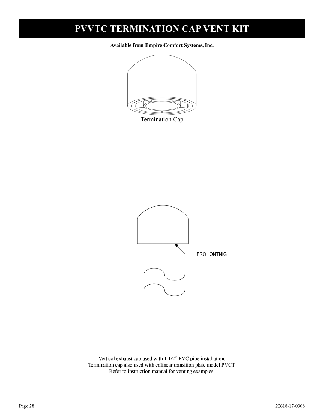 Empire Comfort Systems BP)-1, PV-28SV50-BN, PV-28SV55-CN, GN, GP)-1, CP Pvvtc Termination CAP Vent KIT, Termination Cap 