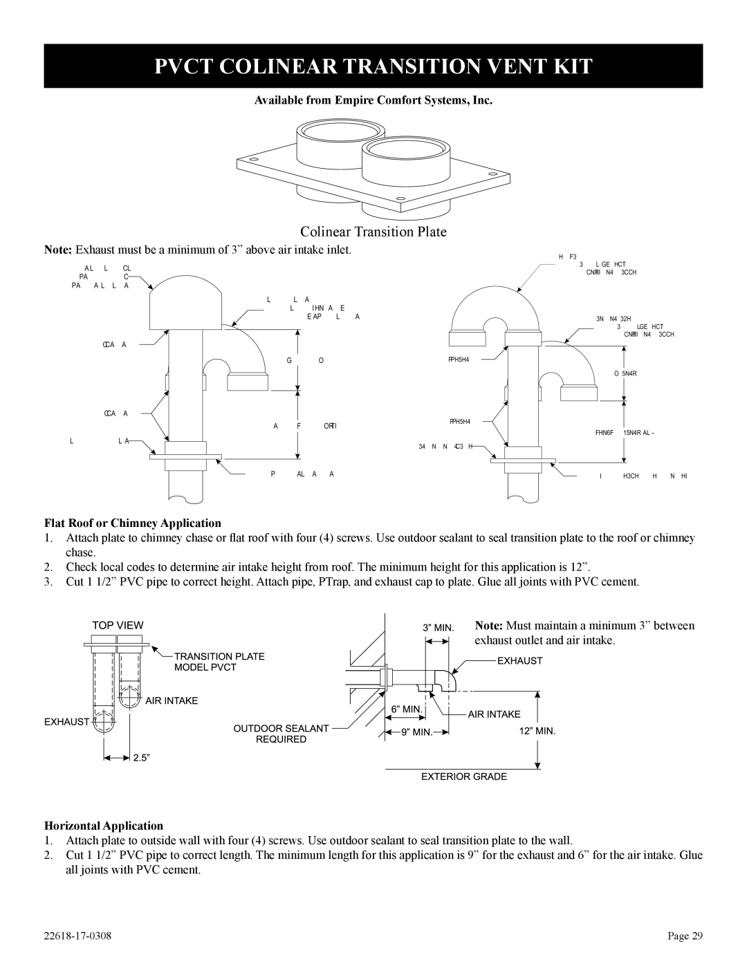 Empire Comfort Systems CP, GN Pvct Colinear Transition Vent KIT, Flat Roof or Chimney Application, Horizontal Application 