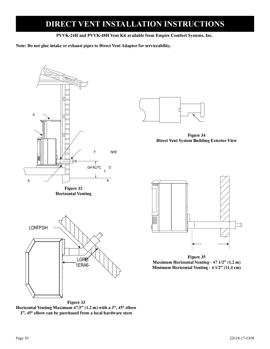 Empire Comfort Systems PV-28SV50-BN, PV-28SV55-CN, GN, GP)-1, BP)-1 Direct Vent Installation Instructions, Horizontal Venting 