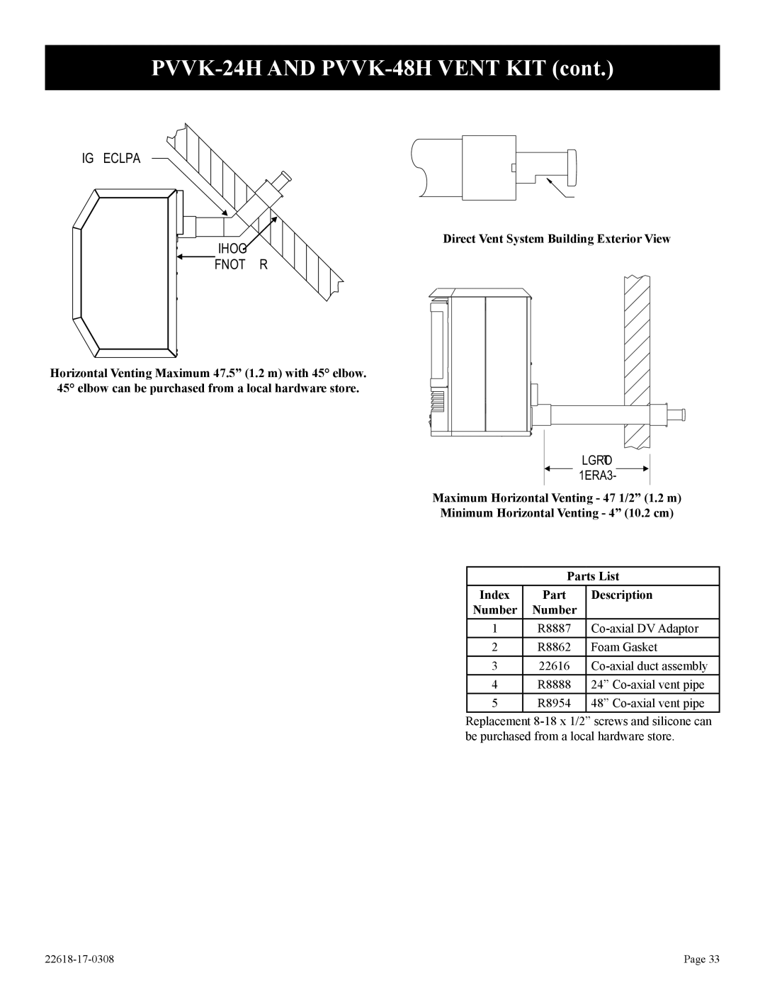 Empire Comfort Systems GP)-1, PV-28SV50-BN, PV-28SV55-CN, GN, BP)-1, CP installation instructions PVVK-24H and PVVK-48H Vent KIT 