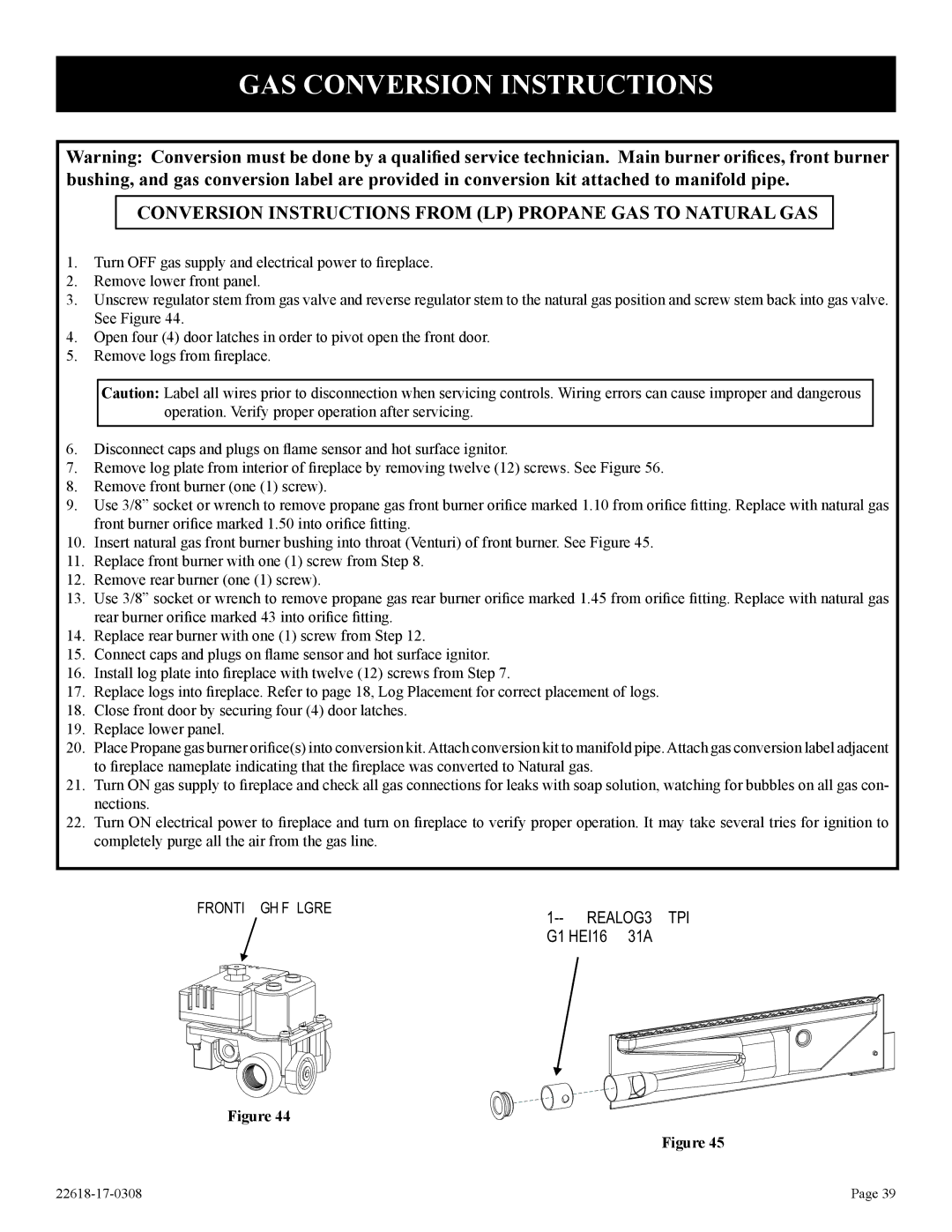 Empire Comfort Systems GP)-1, GN GAS Conversion Instructions, Conversion Instructions from LP Propane GAS to Natural GAS 