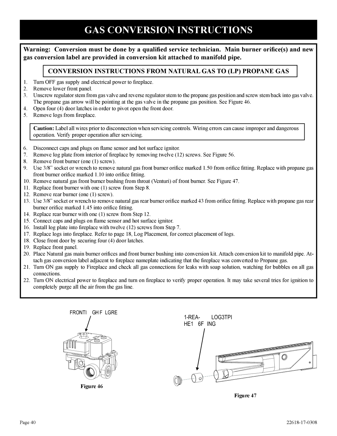 Empire Comfort Systems BP)-1, PV-28SV50-BN, PV-28SV55-CN, GN, CP Conversion Instructions from Natural GAS to LP Propane GAS 