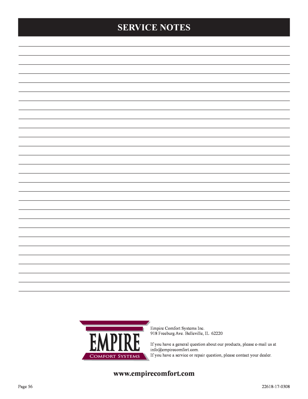 Empire Comfort Systems GN, GP)-1 Service Notes, Empire Comfort Systems Inc, EMPIRE 918 Freeburg Ave. Belleville, IL, Page 