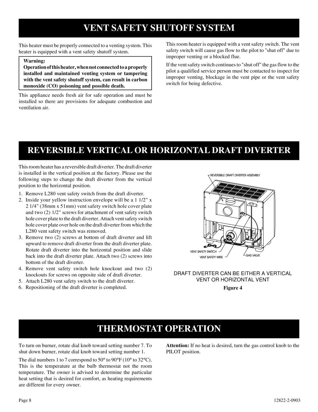 Empire Comfort Systems RH-50-6, RH-65-6, RH-50C-1, RH-65C-1 Vent Safety Shutoff System, Thermostat Operation 