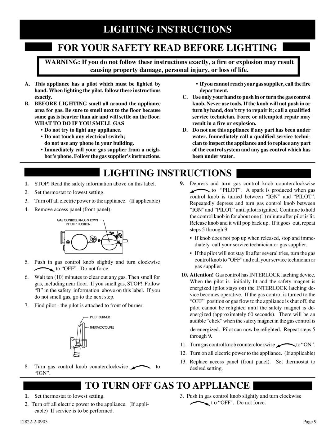 Empire Comfort Systems RH-65-6, RH-50-6, RH-50C-1, RH-65C-1 Lighting Instructions, For Your Safety Read Before Lighting 