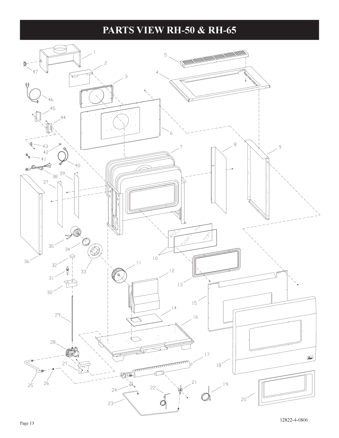 Empire Comfort Systems RH-65-6, RH-50-6, RH50C-1, RH-65C-1 installation instructions Parts View RH-50 & RH-65 