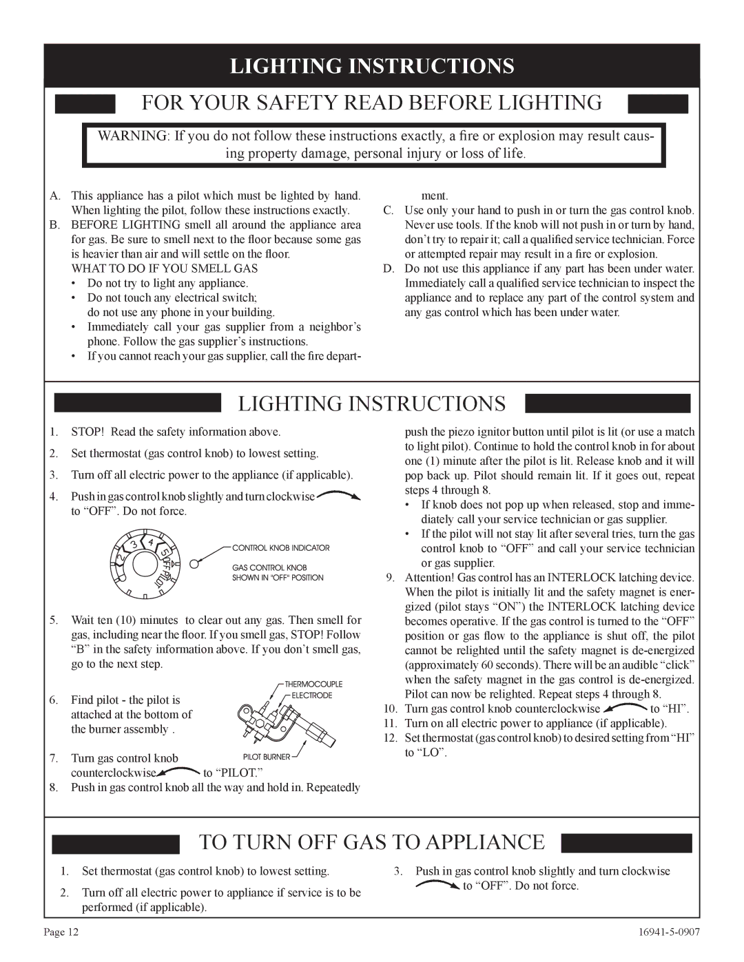 Empire Comfort Systems SR-10T-3 installation instructions Lighting Instructions, For Your Safety Read Before Lighting 