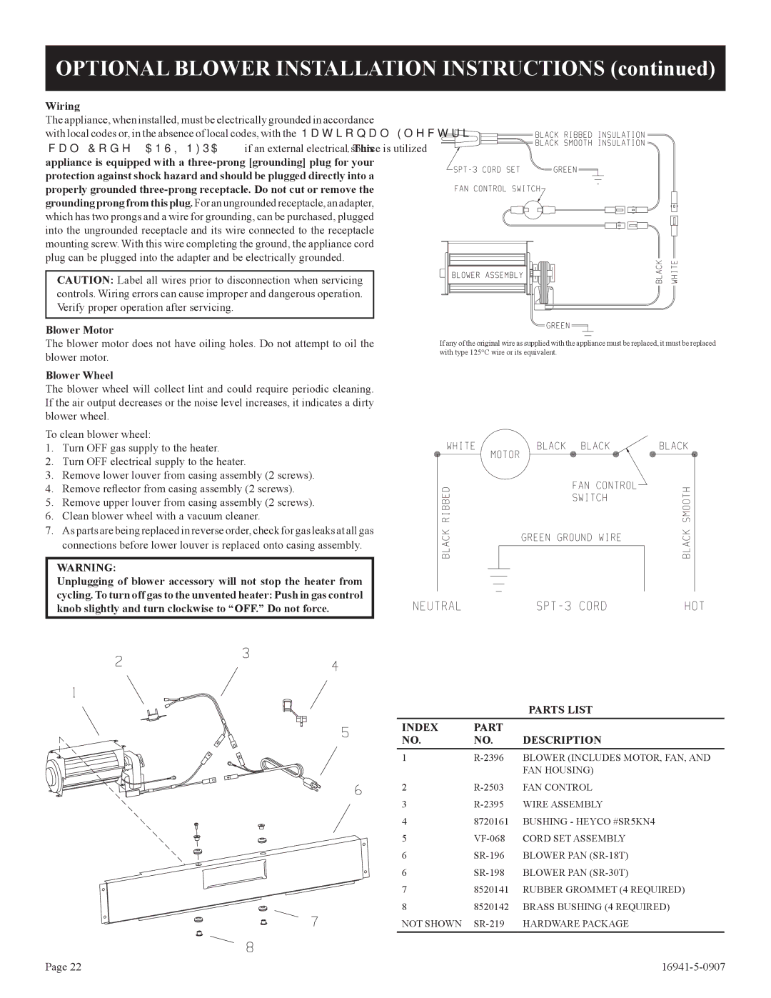 Empire Comfort Systems SR-10T-3 installation instructions Optional Blower Installation Instructions 