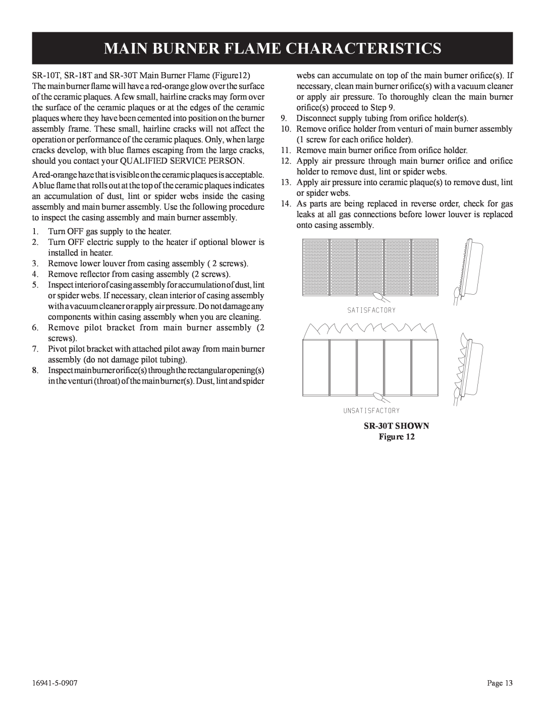 Empire Comfort Systems SR-10T-3 installation instructions Main Burner Flame Characteristics, SR-30TSHOWN Figure 