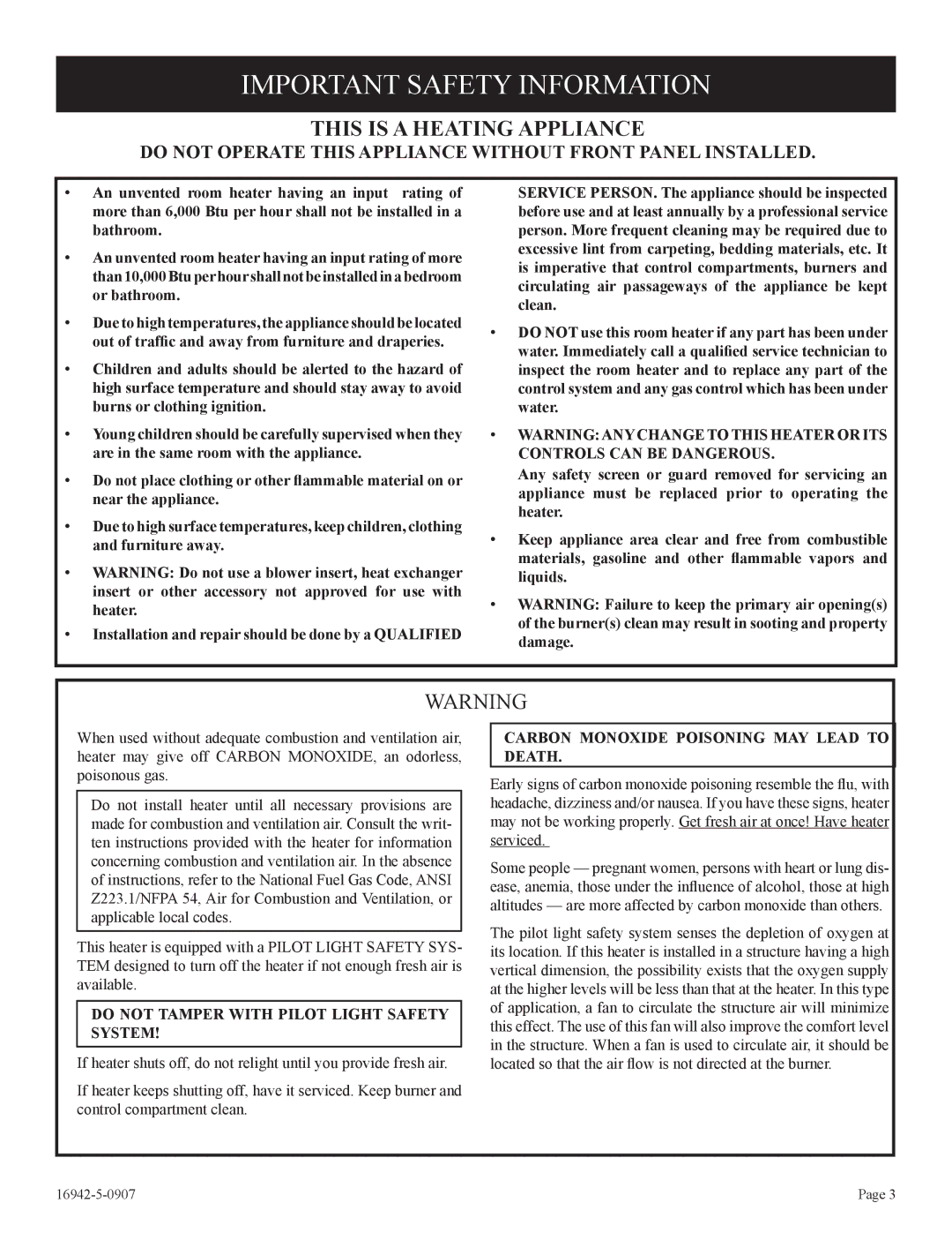 Empire Comfort Systems SR-30 installation instructions Important Safety Information, This is a Heating Appliance 