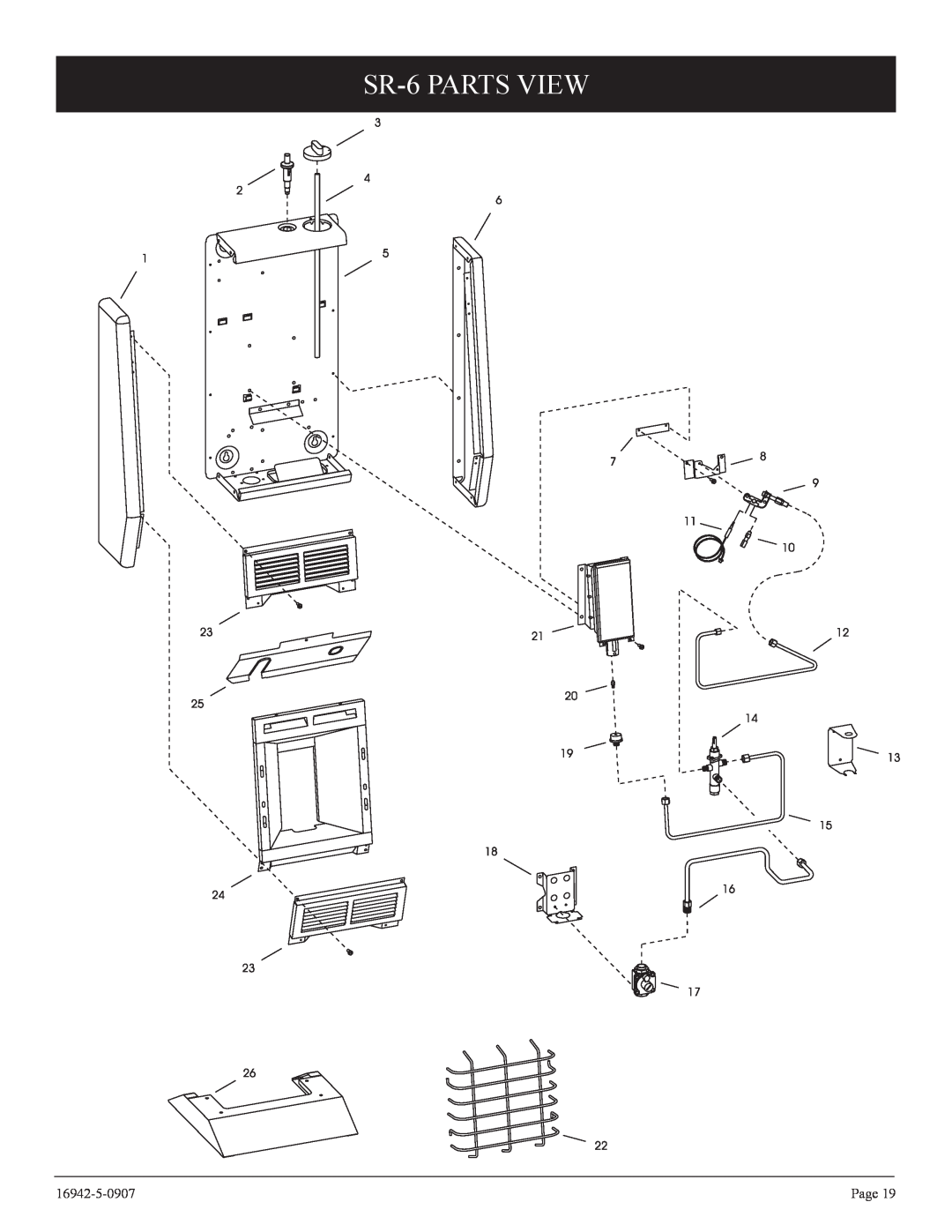 Empire Comfort Systems SR-30 installation instructions SR-6PARTS VIEW, 16942-5-0907, Page 