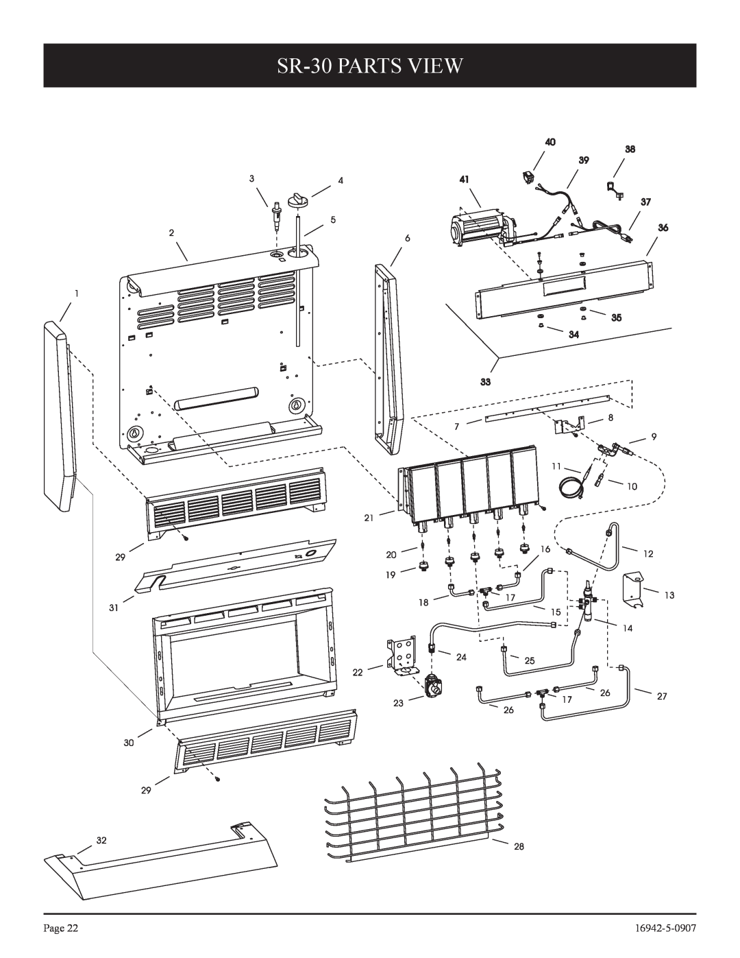 Empire Comfort Systems installation instructions SR-30PARTS VIEW, Page, 16942-5-0907 