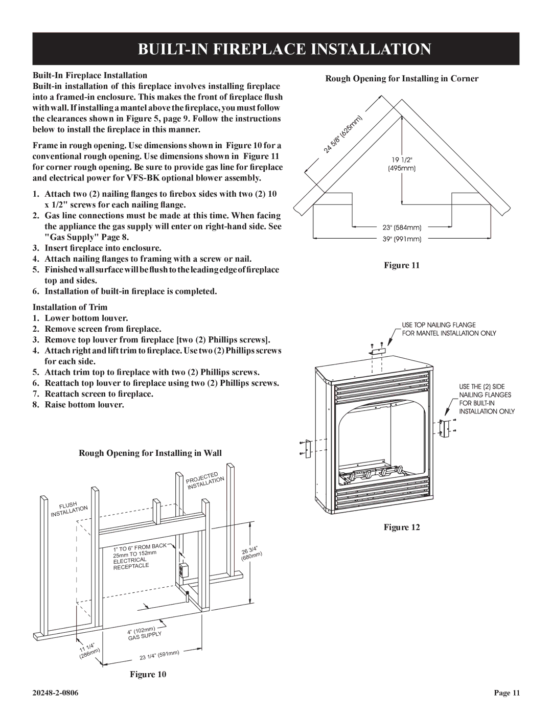 Empire Comfort Systems VF24FP3-1, VF24FP2-1 BUILT-IN Fireplace Installation, Built-In Fireplace Installation 