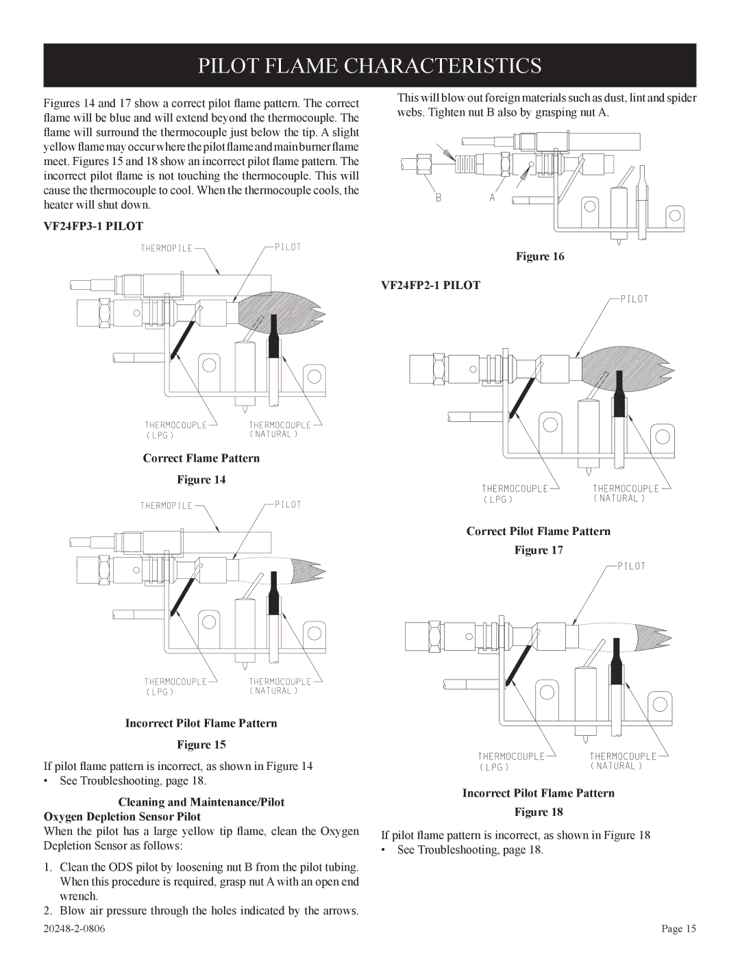 Empire Comfort Systems installation instructions Pilot Flame Characteristics, VF24FP3-1 Pilot, VF24FP2-1 Pilot 