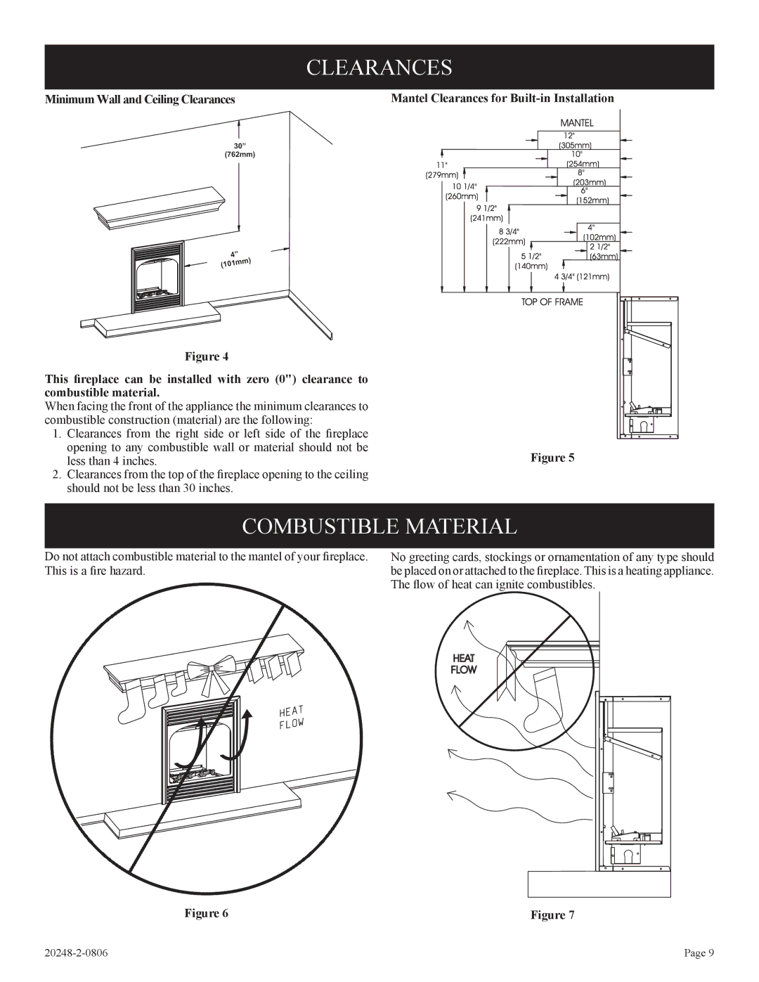 Empire Comfort Systems VF24FP3-1, VF24FP2-1 installation instructions Clearances, Combustible Material 