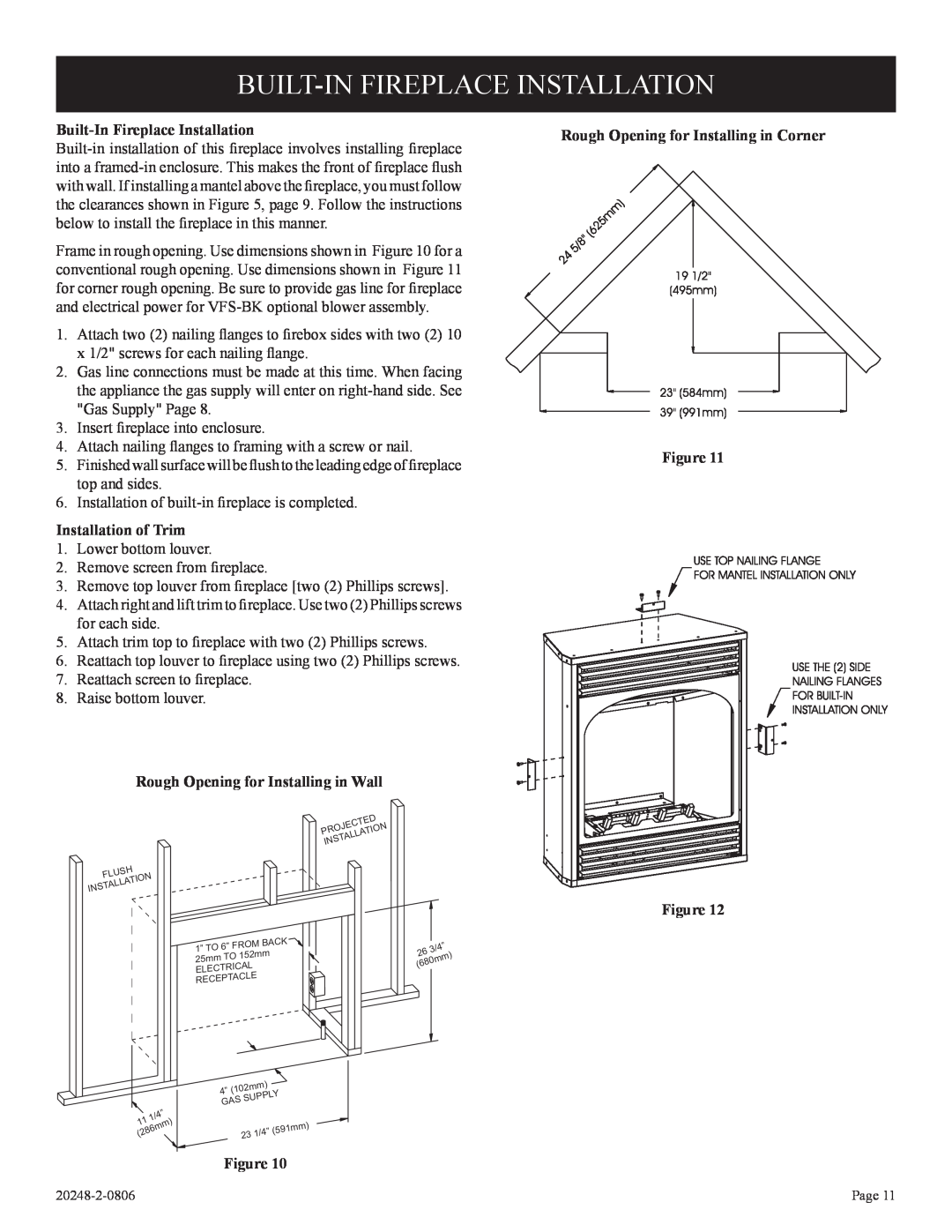 Empire Comfort Systems VF24FP3-1 Built-Infireplace Installation, Built-InFireplace Installation, Installation of Trim 