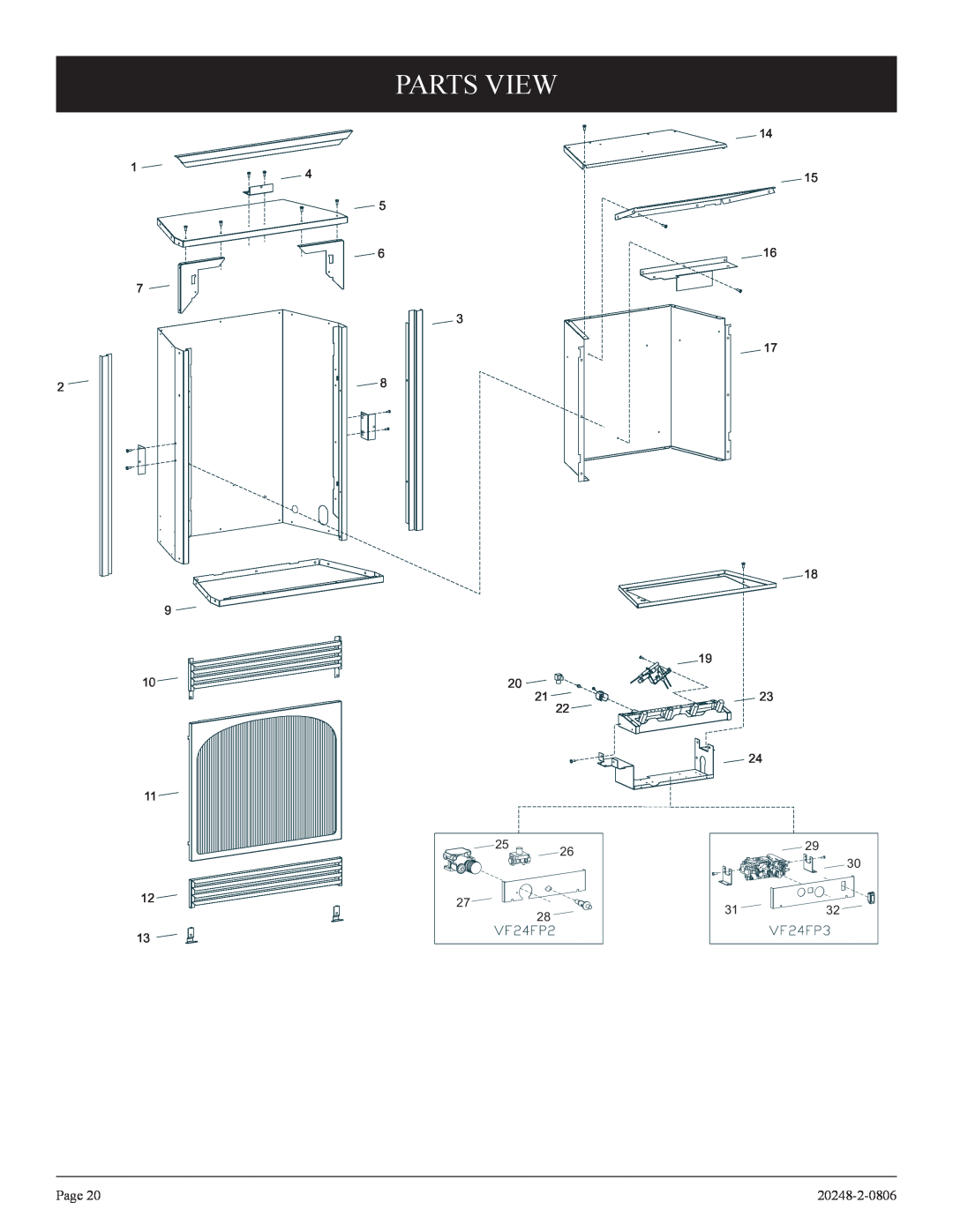 Empire Comfort Systems VF24FP2-1, VF24FP3-1 installation instructions Parts View, Page, 20248-2-0806, 2727, 2828 