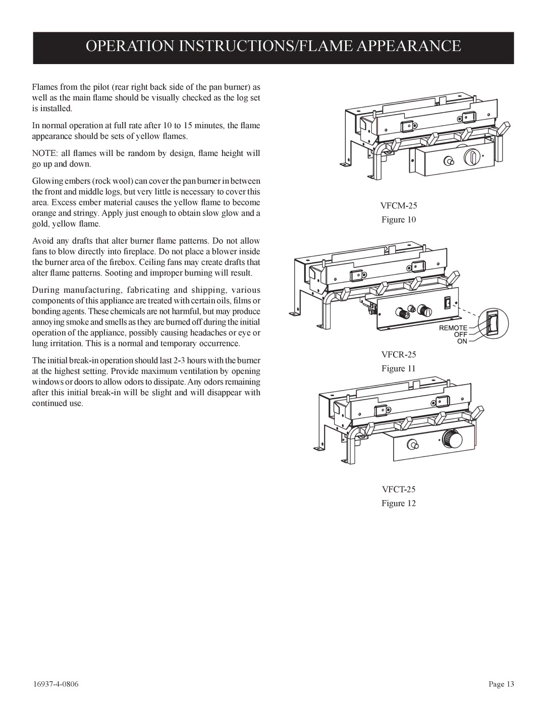 Empire Comfort Systems VFCM-25-3. VFCR-25-3, VFCT25-3 installation instructions Operation INSTRUCTIONS/FLAME Appearance 