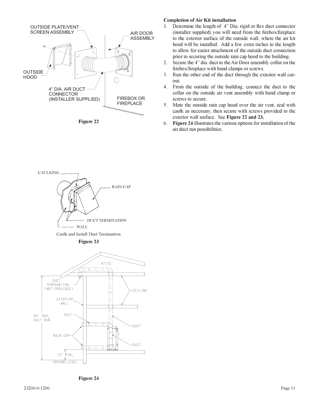 Empire Comfort Systems VFD42FB0L-1, VFD32FB2DL-1, VFD32FB2CL-1, VFD36FB2CL-1, FD42FB2DF-1 Completion of Air Kit installation 