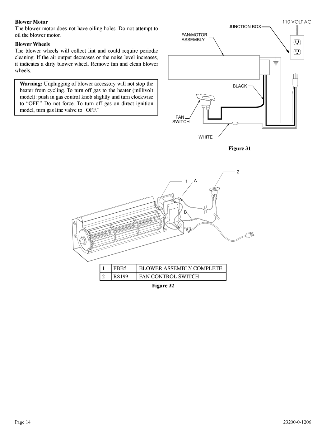 Empire Comfort Systems VFD42FB2CL-1, VFD32FB2DL-1, VFD32FB2CL-1, VFD36FB2CL-1, FD42FB2DF-1 Blower Motor, Blower Wheels 