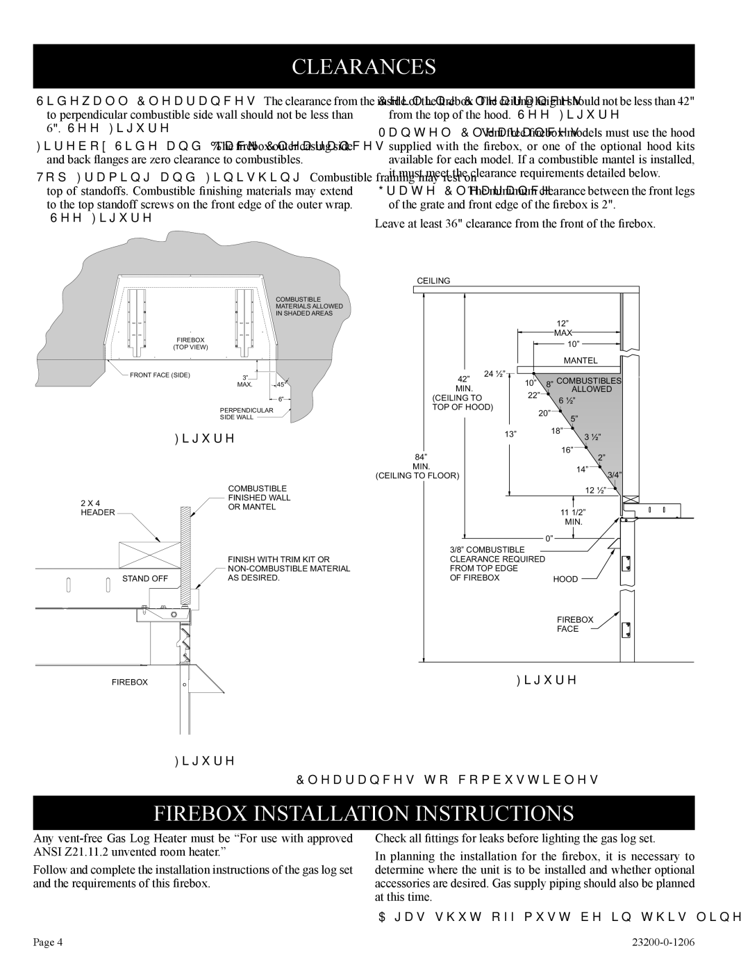 Empire Comfort Systems VFD32FB0F-1, VFD32FB2DL-1 Firebox Installation Instructions, Clearances to combustibles 