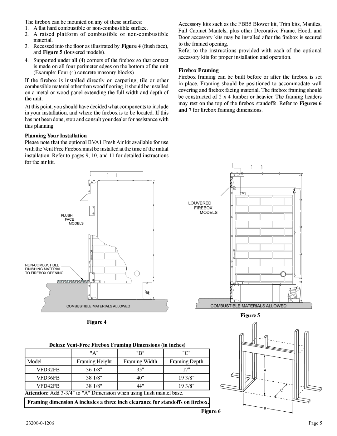 Empire Comfort Systems VFD32FB0L-1, VFD32FB2DL-1, VFD32FB2CL-1, VFD36FB2CL-1 Firebox Framing, Planning Your Installation 