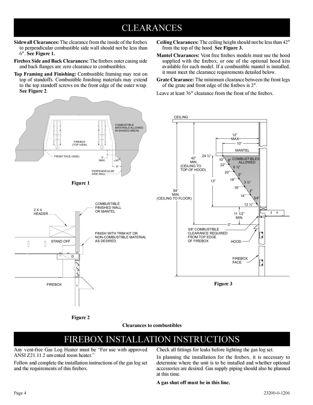 Empire Comfort Systems VFD32FB0F-1, VFD32FB2DL-1 Firebox Installation Instructions, Figure Clearances to combustibles 