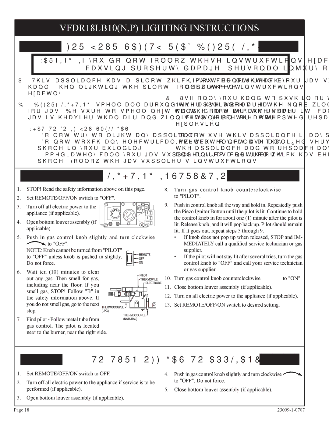 Empire Comfort Systems VFDT30LBN-1, VFDT24LBN-1, VFDR30LBN-1, VFDR24LBN-1, VFDR18LB10N-1 VFDR18LB10N,P Lighting Instructions 