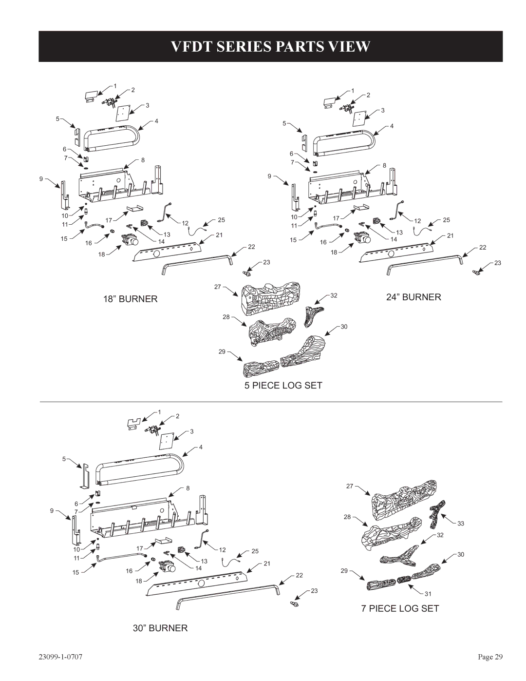 Empire Comfort Systems VFDT18LBP-1, VFDT24LBN-1, VFDR30LBN-1, VFDR24LBN-1, VFDT30LBN-1, VFDR18LB10N-1 Vfdt Series Parts View 