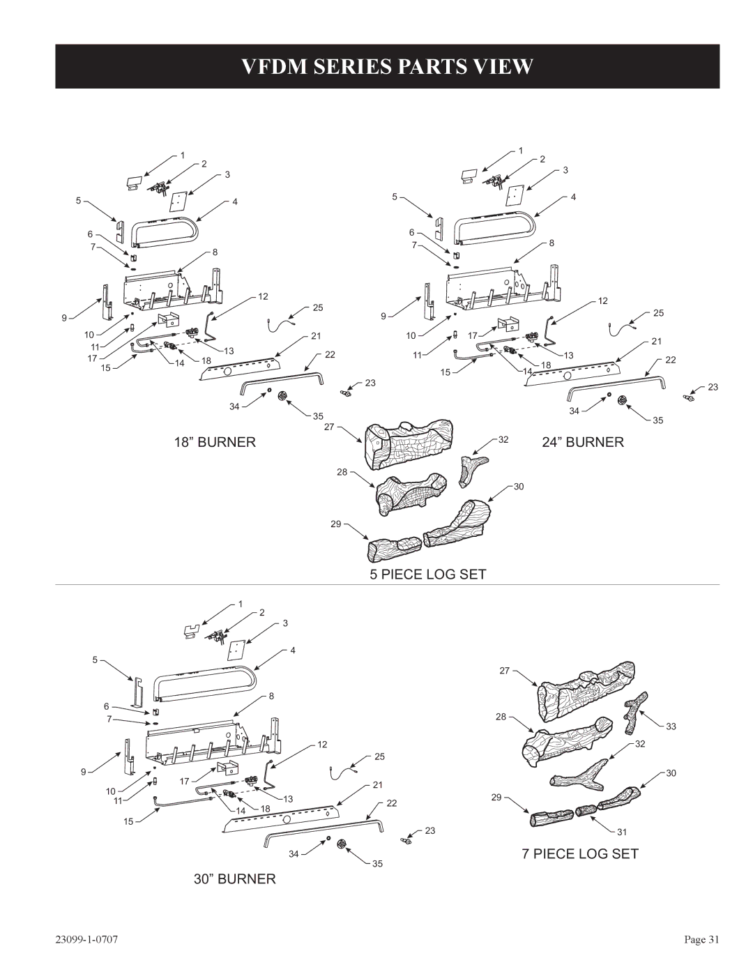 Empire Comfort Systems VFDR30LBN-1, VFDT24LBN-1, VFDR24LBN-1, VFDT30LBN-1, VFDR18LB10N-1, VFDM18LBN-1 Vfdm Series Parts View 