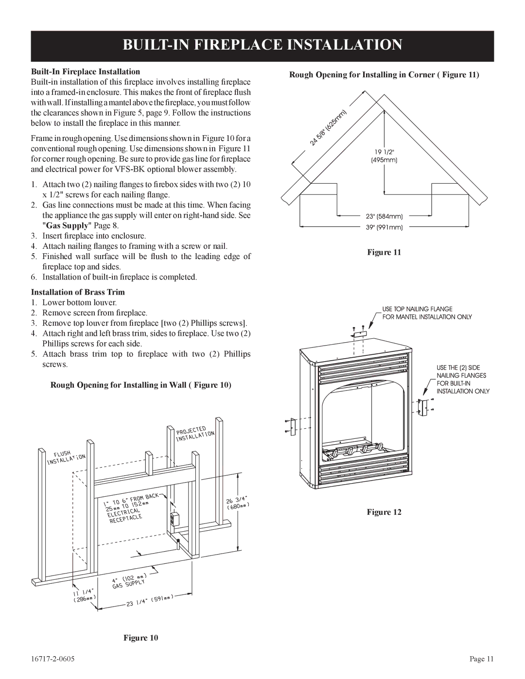 Empire Comfort Systems VFHS-20/10T-4, VFHS-20R-4 BUILT-IN Fireplace Installation, Built-In Fireplace Installation 