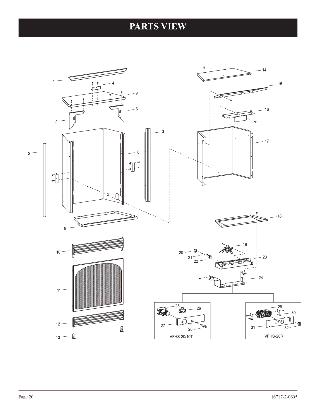 Empire Comfort Systems VFHS-20R-4, VFHS-20/10T-4 installation instructions Parts View 