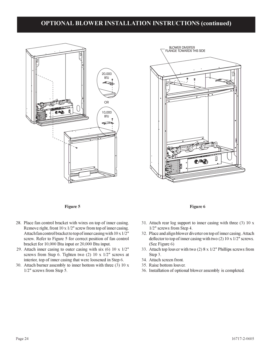 Empire Comfort Systems VFHS-20R-4, VFHS-20/10T-4 installation instructions Optional Blower Installation Instructions 