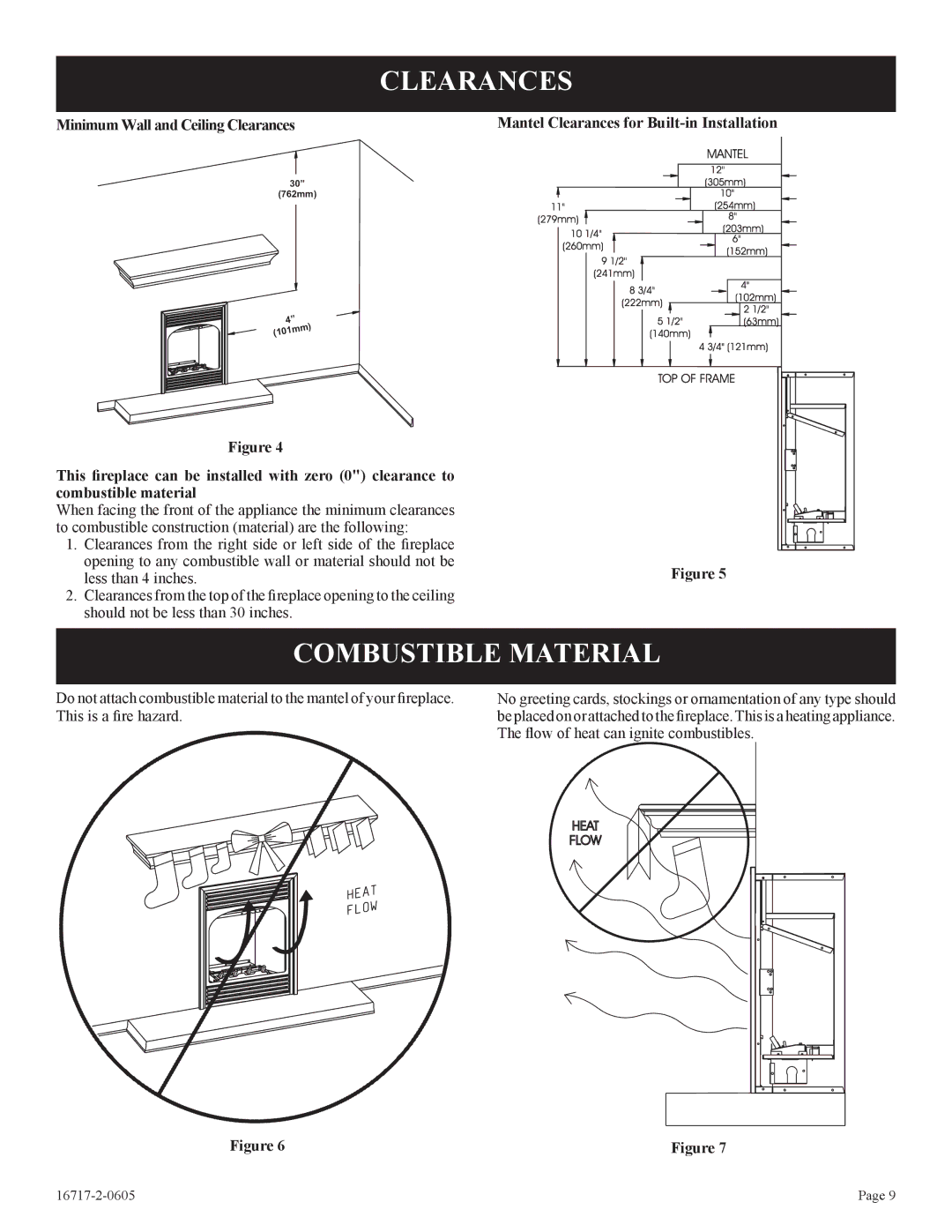 Empire Comfort Systems VFHS-20/10T-4, VFHS-20R-4 installation instructions Clearances, Combustible Material 