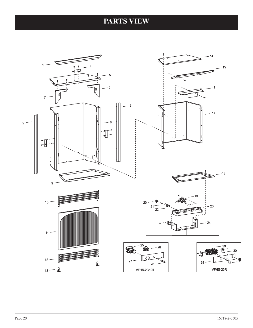 Empire Comfort Systems VFHS-20R-4, VFHS-20/10T-4 installation instructions Parts View, Page, 16717-2-0605 