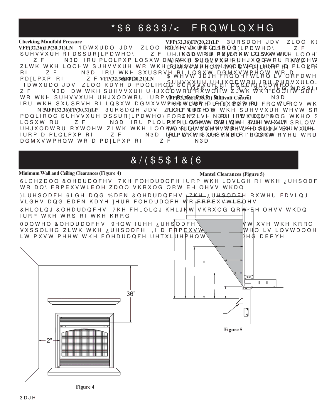 Empire Comfort Systems VFP36FP, VFP32FP, 31)L(N Clearances, Checking Manifold Pressure, VFP32,36FP30,31 Millivolt Control 