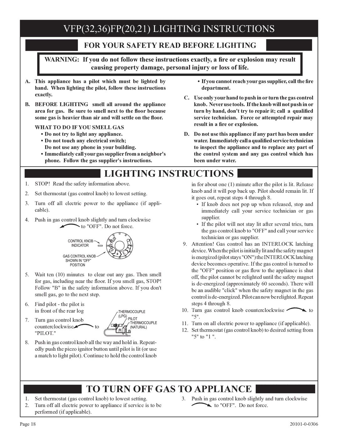 Empire Comfort Systems P)-1, VFP36FP, VFP32FP VFP32,36FP20,21 Lighting Instructions, For Your Safety Read Before Lighting 