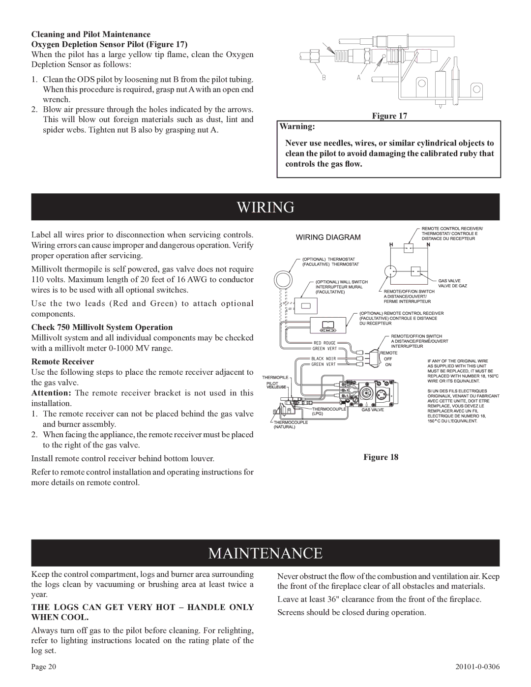 Empire Comfort Systems VFP36FP, VFP32FP, 31)L(N Wiring, Maintenance, Check 750 Millivolt System Operation, Remote Receiver 