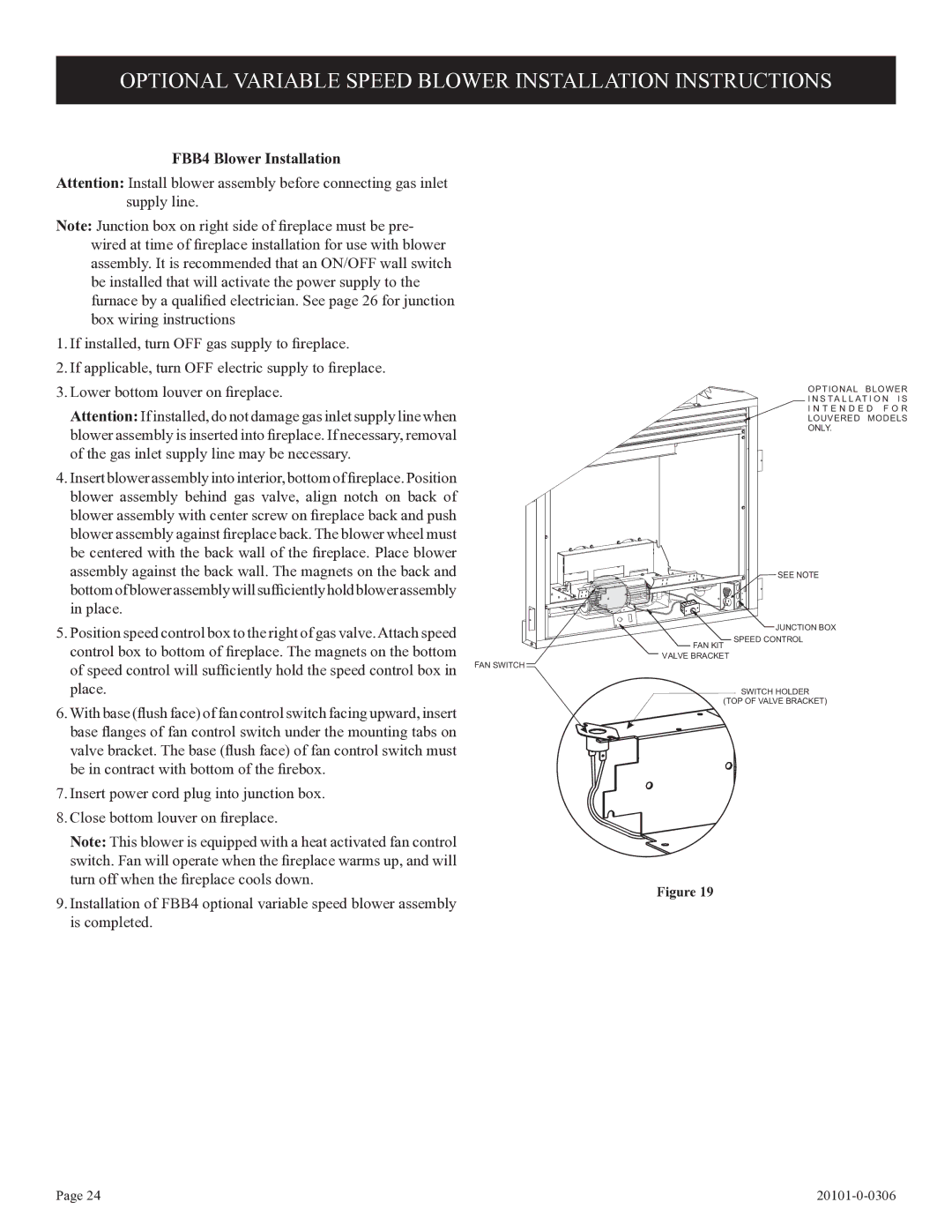 Empire Comfort Systems 21)L(N, VFP36FP Optional Variable Speed Blower Installation Instructions, FBB4 Blower Installation 