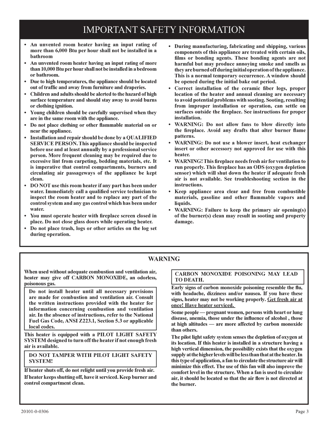 Empire Comfort Systems P)-1, VFP36FP, VFP32FP, 31)L(N, 21)L(N installation instructions Important Safety Information 