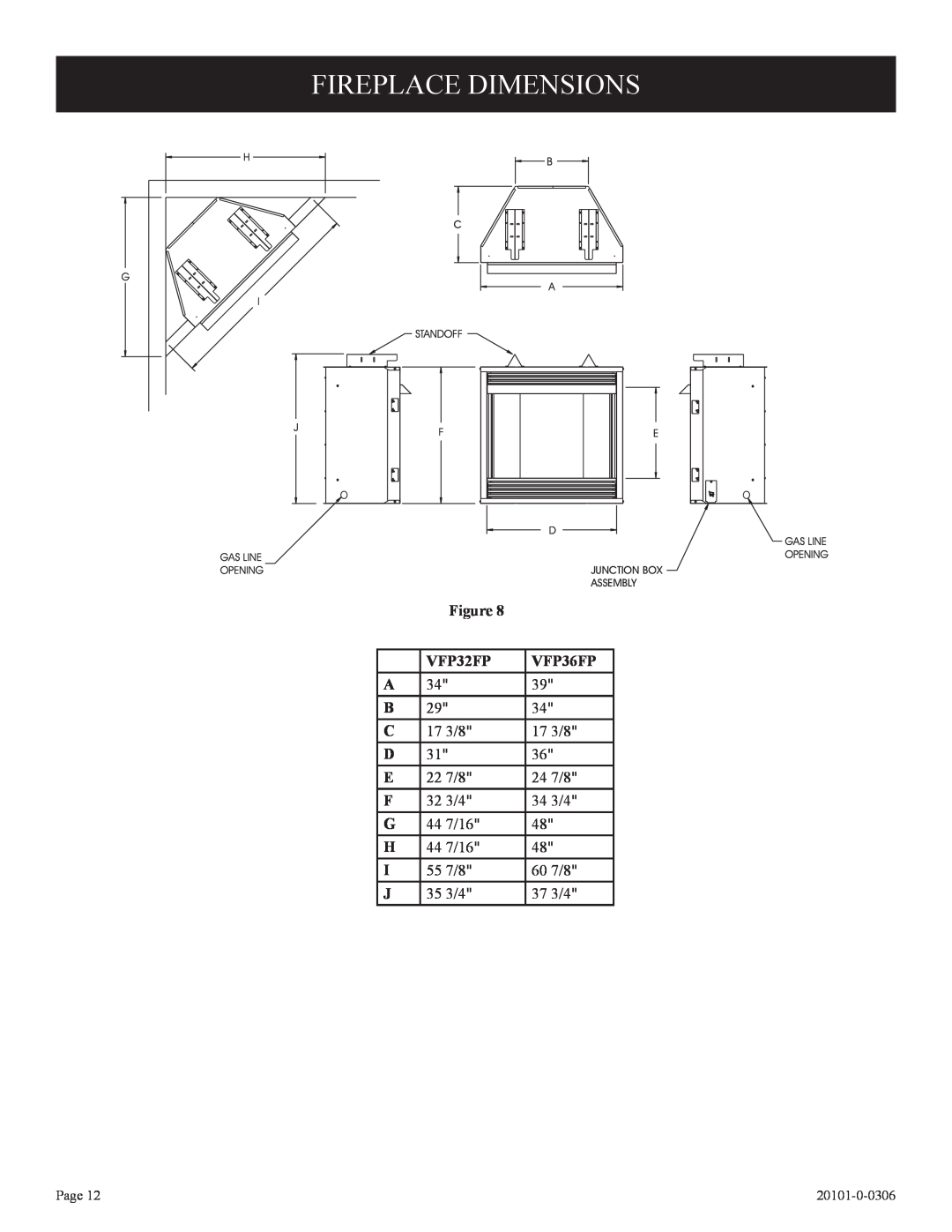 Empire Comfort Systems 31)L(N, P)-1, 21)L(N installation instructions Fireplace Dimensions, VFP32FP, VFP36FP 