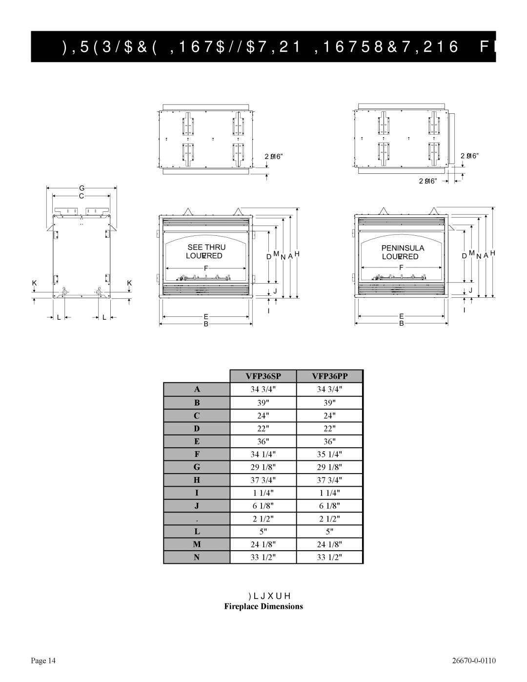 Empire Comfort Systems VFP36SP32EP-2, VFP36SP32EN-2 Fireplace Installation Instructions, Fireplace Dimensions 