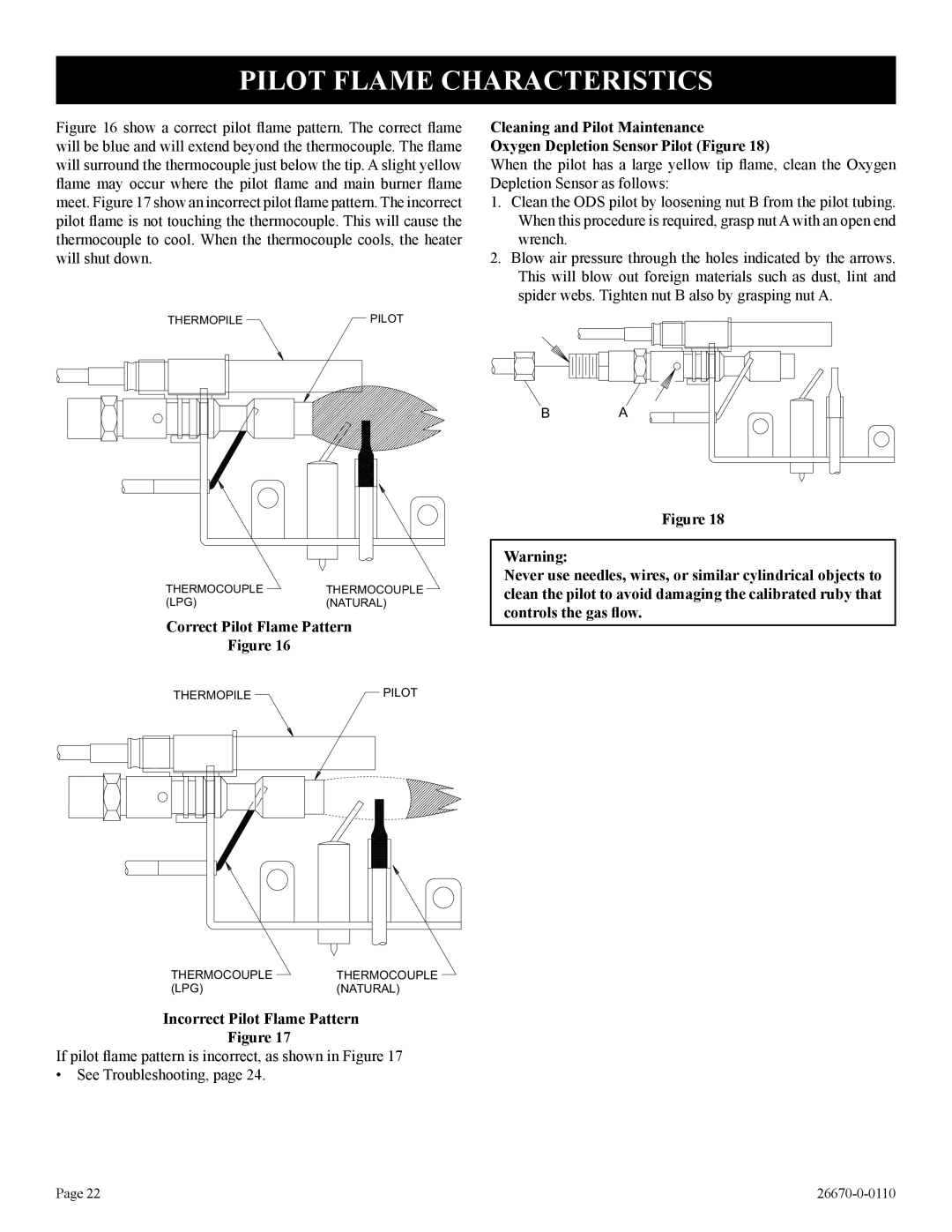 Empire Comfort Systems VFP36SP32EP-2, VFP36SP32EN-2 Pilot Flame Characteristics, Incorrect Pilot Flame Pattern 