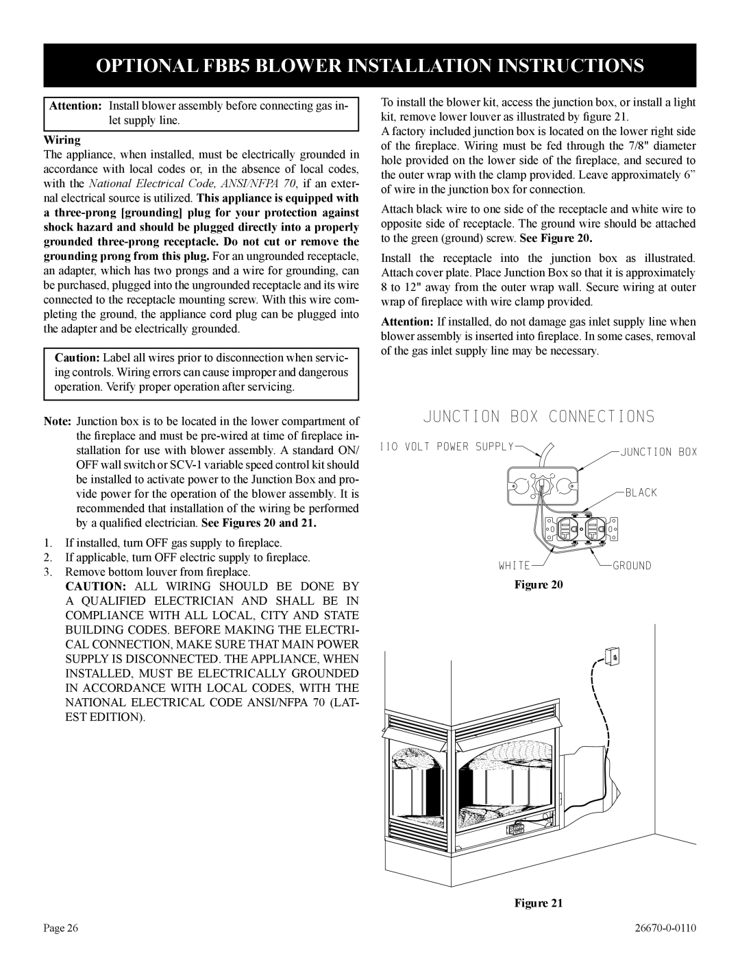 Empire Comfort Systems VFP36SP32EP-2, VFP36SP32EN-2, VFP36PP32EN-2 Optional FBB5 Blower Installation Instructions, Wiring 